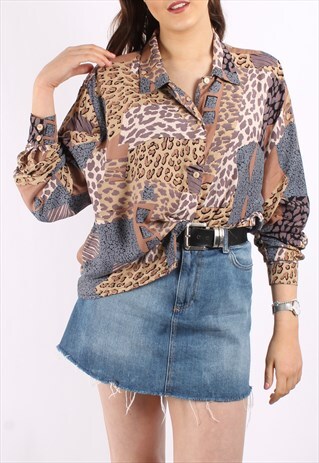 VINTAGE 80S BATWING BLOUSE IN ANIMAL PRINT
