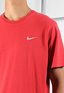 Vintage Nike Tee in Red with Swoosh Tick Logo Large