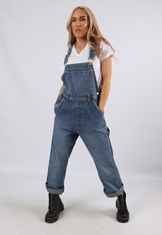VINTAGE 90'S MATERNITY DENIM DUNGAREES WIDE 8 10 S (94DY)