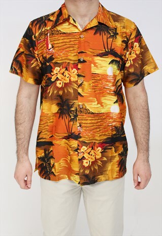 HAWAIIAN PALM TREE PARTY SUMMER FANCY SHIRT-ORANGE