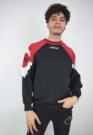 VINTAGE 90'S ADIDAS BLACK WHITE & RED SWEATSHIRT