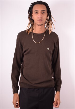 LACOSTE MENS VINTAGE JUMPER SWEATER LARGE BROWN 90S