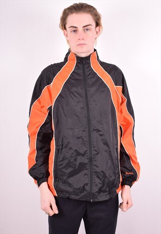 MENS VINTAGE TRACKSUIT TOP JACKET LARGE BLACK 90S