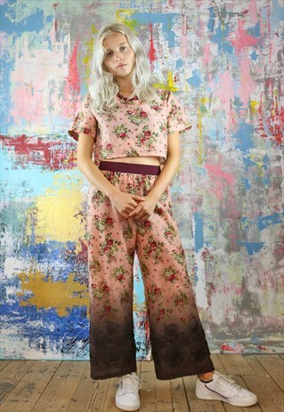 CROPPED PANTS & TOP CO-ORDINATES DIP DYE FLOWER PRINT