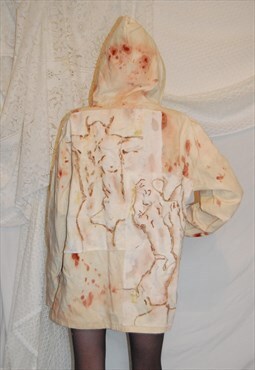 Female Figure Beaded Bleached Jacket Boho Fairy Grunge XL
