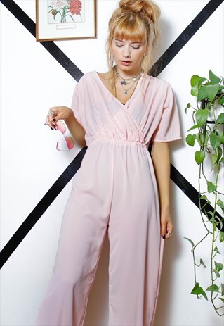 80S VINTAGE 90S GRUNGE CORAL WIDE-LEG JUMPSUIT OVERALL