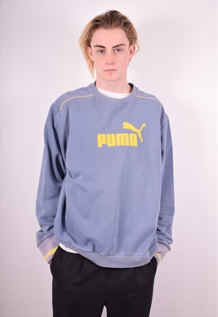 PUMA MENS VINTAGE SWEATSHIRT JUMPER XXL BLUE 90'S