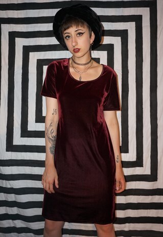 VINTAGE 90'S BURGUNDY VELVET DRESS