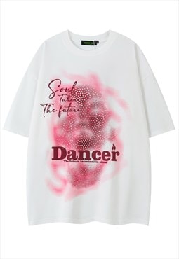 Girl graffiti t-shirt dancer tee retro slogan top off white
