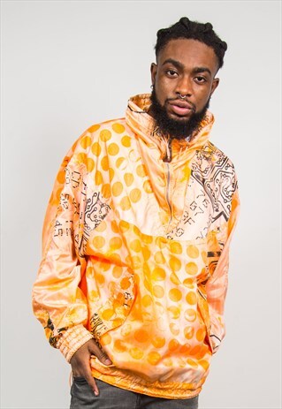 VINTAGE ORANGE QUARTER ZIP WINDBREAKER SKI STYLE JACKET