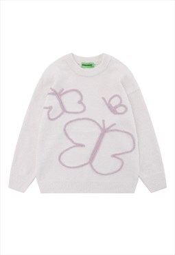 Fluffy sweater knitted butterfly patch jumper skater top