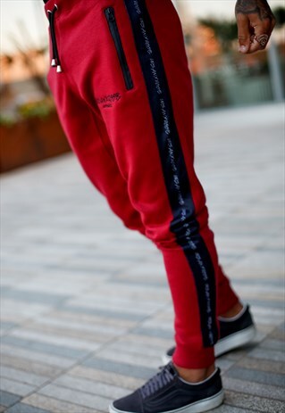 MAROON STRIPE PANEL TRACKSUIT BOTTOMS