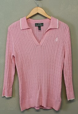 Vintage Y2K Ralph Lauren Knit Jumper Pink Collared