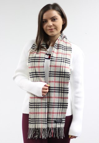 VINTAGE LAMBSWOOL CHECKED SCARF GREY-AS163