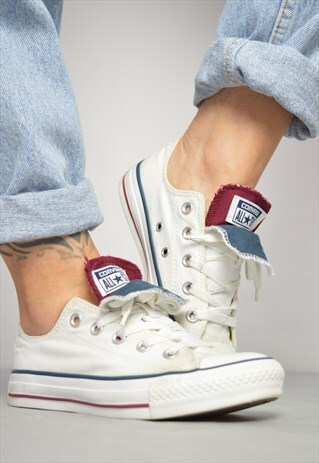 90S CONVERSE WHITE BURGUNDY & NAVY DOUBLE TONGUE OX SHOES