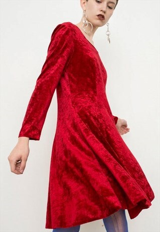 VINTAGE VELVET DRESS RED SHINY NEW YEARS PARTY ELEGANT
