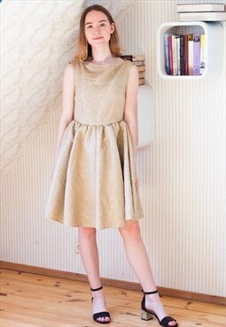 Gold color shiny sleeveless vintage dress