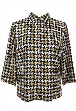 Vintage Blouse 90s Y2K Mod Preppy Chic Houndstooth Button Up