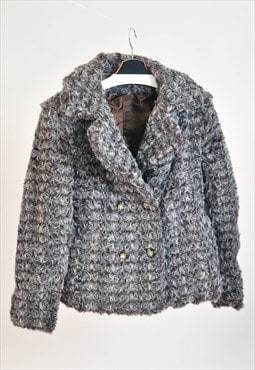 Vintage 00s faux fur coat in grey
