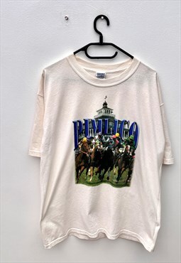 Vintage Gildan Pimlico horse racing white T-shirt large 