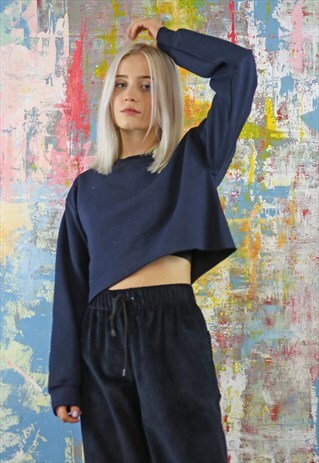 CROPPED SWEATSHIRT IN NAVY BLUE
