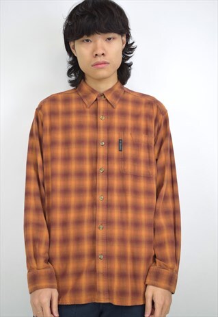 VINTAGE 90S COLUMBIA AMBER/ORANGE PLAID SHIRT