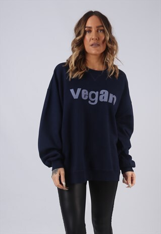 VINTAGE VEGAN SWEATSHIRT OVERSIZED PRINT UK 18 (CL2H)