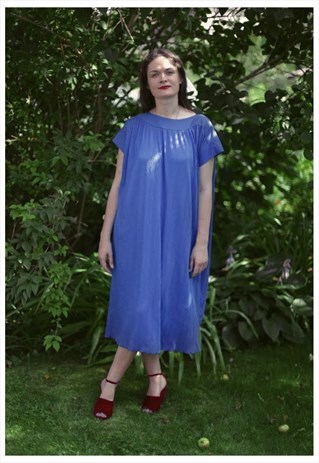 VINTAGE 80'S VIOLET MIDI SHORT SLEEVE WIDE DRESS