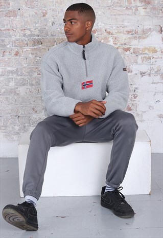 VINTAGE NAPAPIJRI LOGO 1/4 ZIP FLEECE GREY
