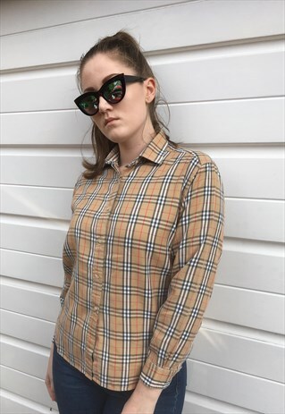 WOMENS VINTAGE 80S BURBERRY NOVA CHECK SHIRT BLOUSE TOP