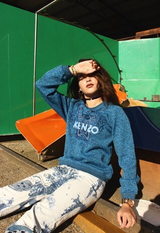 RARE VINTAGE KENZO PARIS BLUE EMBROIDERED JUMPER