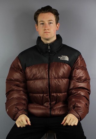 VINTAGE TNF 700 SERIES NUPTSE PUFFER COAT IN RED/BROWN WITH