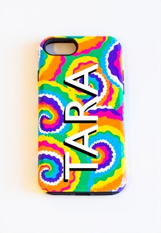 RAINBOW SWIRL PHONE CASE PERSONALISED - FIRST NAME LANDSCAPE