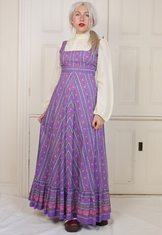 70S VINTAGE MAXI BOHO DRESS PURPLE