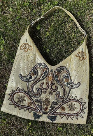 Vintage Beaded Boho handbag in Gold