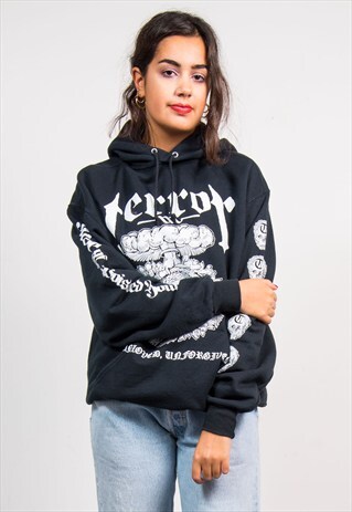 90'S VINTAGE BLACK GRUNGE STYLE HOODIE SWEATSHIRT