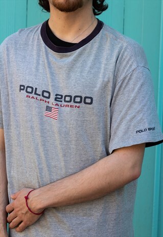 RARE VINTAGE 00S POLO SPORT RALPH LAUREN RINGER T SHIRT GREY