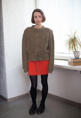 VINTAGE 70'S KNITTED CARDIGAN IN KHAKI