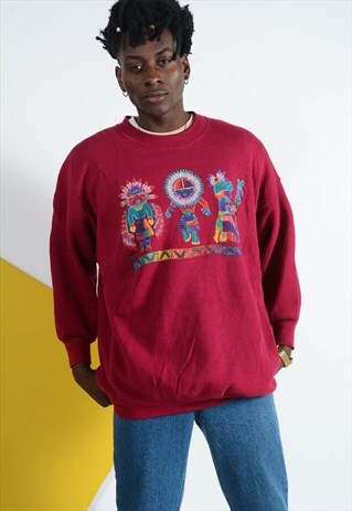 VINTAGE SWEATSHIRT IN MAROON WITH GRAPHIC PRINT
