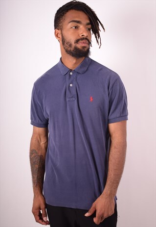 POLO RALPH LAUREN MENS VINTAGE POLO SHIRT MEDIUM BLUE 90S