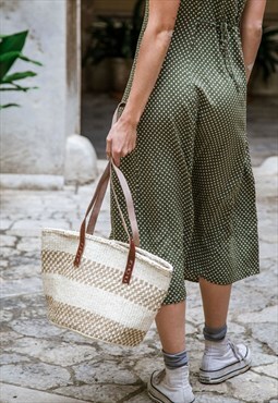 Beach Basket Bag Handwoven Summer Tote Straw Bag Boho Market