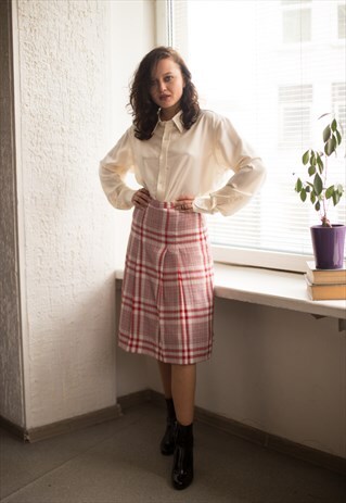 VINTAGE 80'S RED/WHITE HIGH WAISTED MIDI SKIRT