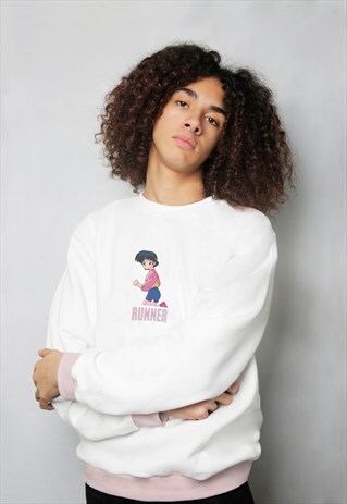 RUNNER SWEATSHIRT WHITE AND PINK MANGA JAPAN