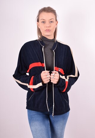 FILA WOMENS VINTAGE TRACKSUIT TOP JACKET LARGE BLUE 90S