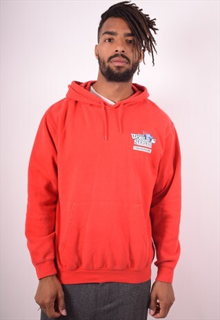 MAJESTIC MENS VINTAGE HOODIE JUMPER MEDIUM RED
