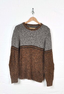 Vintage Knitted Jumper Retro Pattern Brown/Grey Large