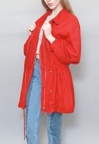 VINTAGE 1990'S RED SOFT COSY PARKA COAT