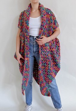 Vintage 80s Boho MultiColor No Closure Knit Cardigan In M/L