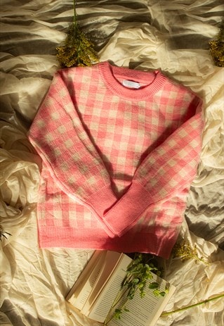 PINK GINGHAM PUFF SLEEVE JUMPER