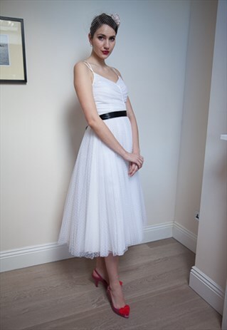 SWEET BALLERINA, 80'S VINTAGE WEDDING DRESS, POLKA DOT NET.